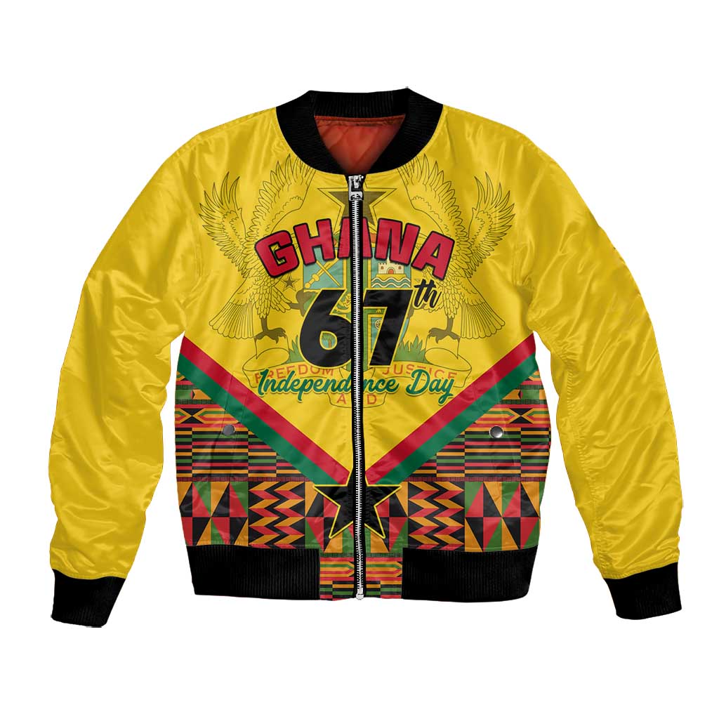 Ghana Independence Day Bomber Jacket with Freedom and Justice and African Pattern