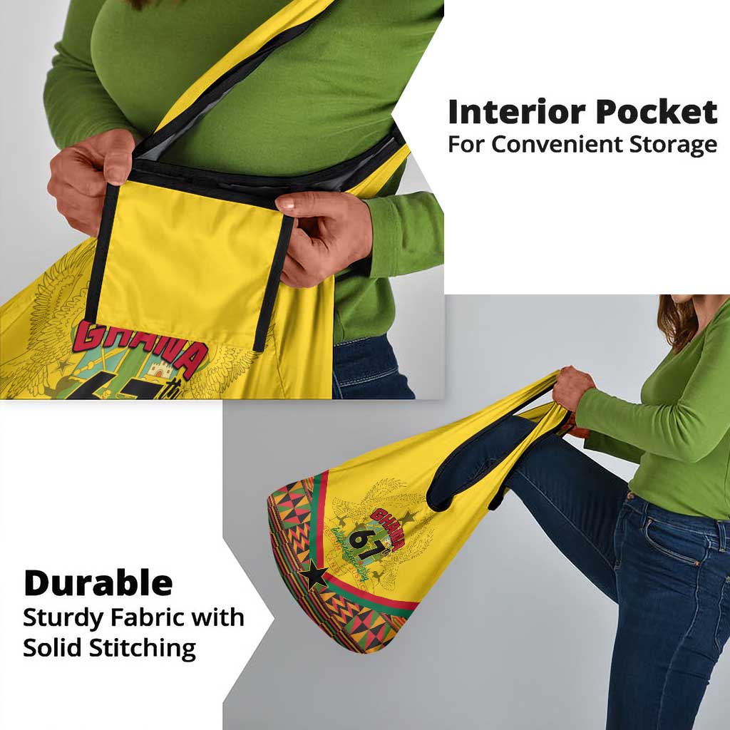 Ghana Independence Day Grocery Bag with Freedom and Justice and African Pattern