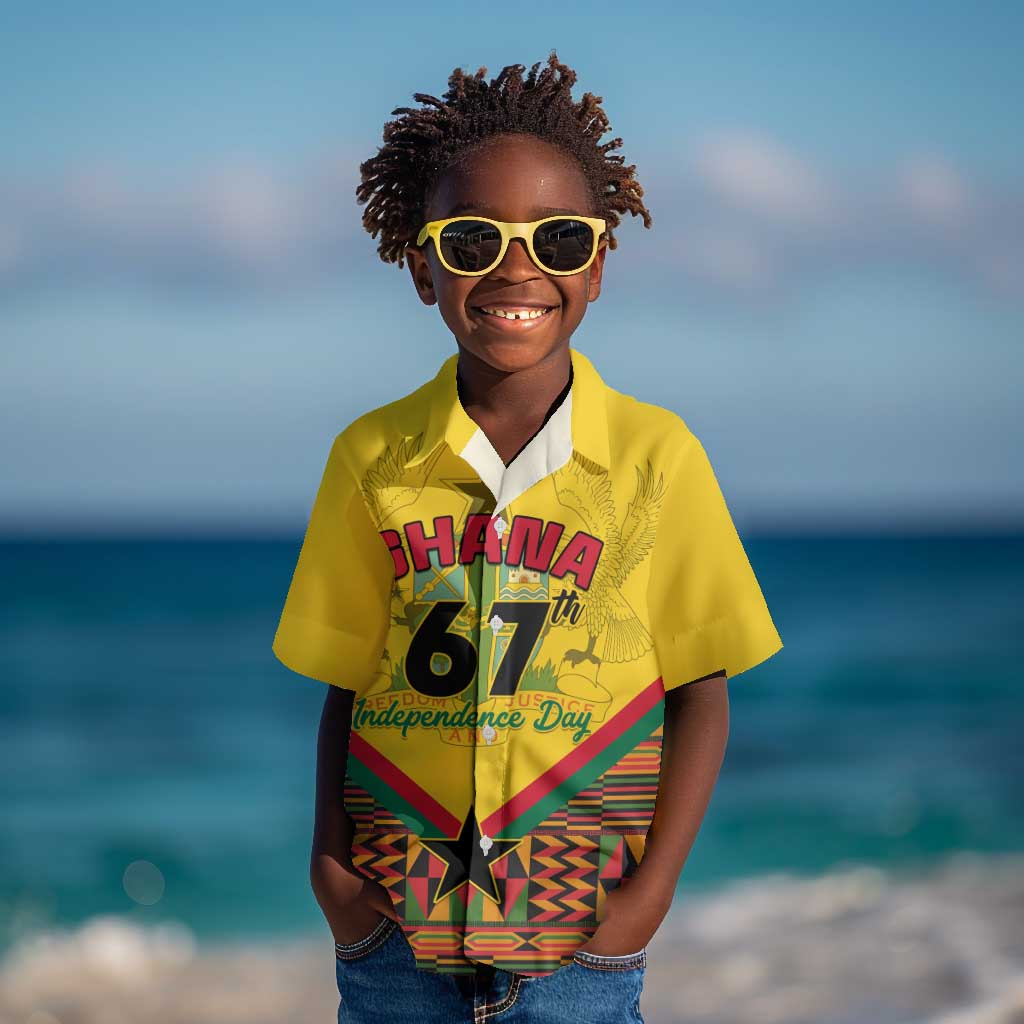 Ghana Independence Day Kid Hawaiian Shirt with Freedom and Justice and African Pattern