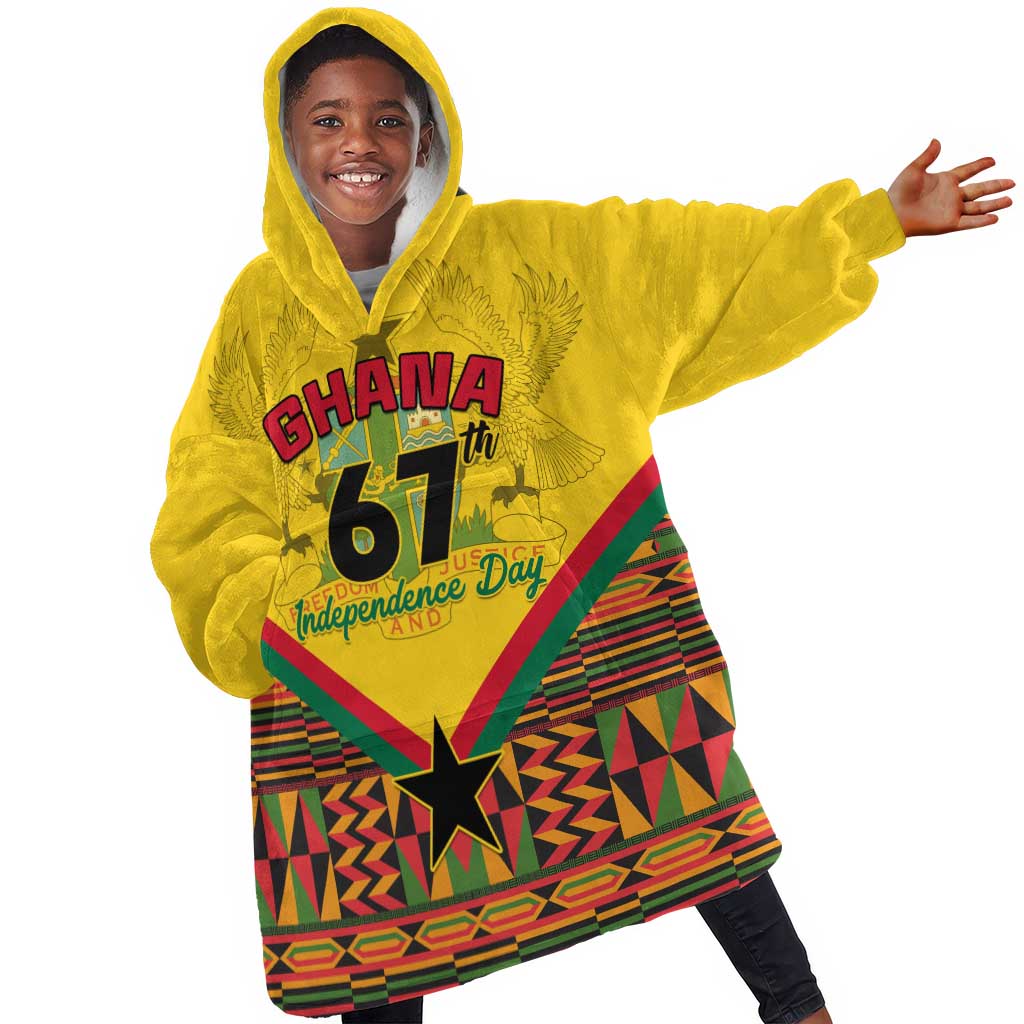 Ghana Independence Day KId Wearable Blanket Hoodie with Freedom and Justice and African Pattern