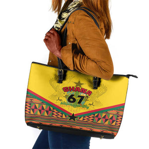 Ghana Independence Day Leather Tote Bag with Freedom and Justice and African Pattern