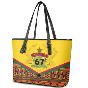 Ghana Independence Day Leather Tote Bag with Freedom and Justice and African Pattern