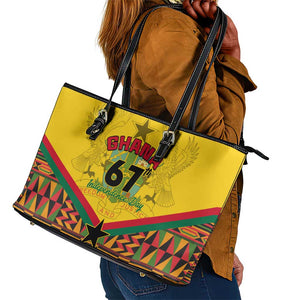 Ghana Independence Day Leather Tote Bag with Freedom and Justice and African Pattern