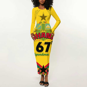 Ghana Independence Day Long Sleeve Bodycon Dress with Freedom and Justice and African Pattern