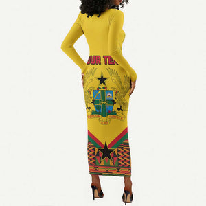 Ghana Independence Day Long Sleeve Bodycon Dress with Freedom and Justice and African Pattern