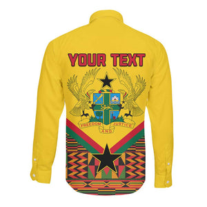 Ghana Independence Day Long Sleeve Button Shirt with Freedom and Justice and African Pattern