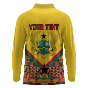 Ghana Independence Day Long Sleeve Polo Shirt with Freedom and Justice and African Pattern