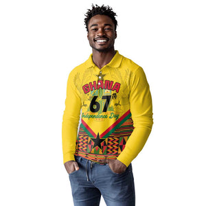 Ghana Independence Day Long Sleeve Polo Shirt with Freedom and Justice and African Pattern