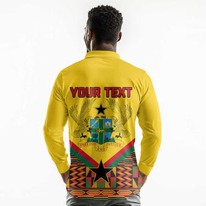 Ghana Independence Day Long Sleeve Polo Shirt with Freedom and Justice and African Pattern