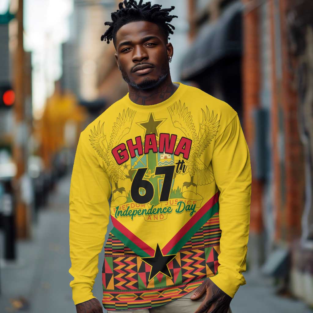 Ghana Independence Day Long Sleeve Shirt with Freedom and Justice and African Pattern LT01