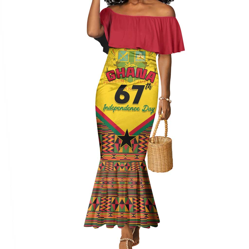 Ghana Independence Day Mermaid Dress with Freedom and Justice and African Pattern