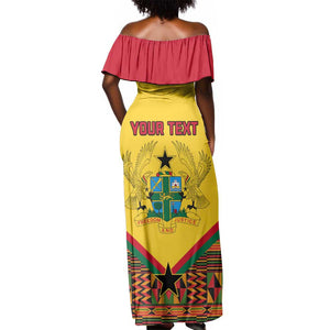 Ghana Independence Day Off Shoulder Maxi Dress with Freedom and Justice and African Pattern