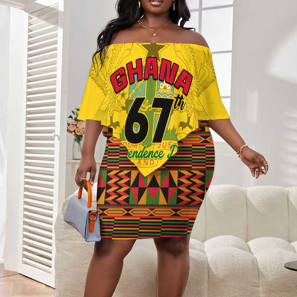 Ghana Independence Day Off Shoulder Short Dress with Freedom and Justice and African Pattern LT01