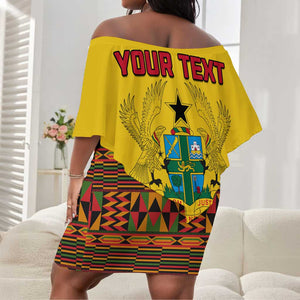 Ghana Independence Day Off Shoulder Short Dress with Freedom and Justice and African Pattern LT01