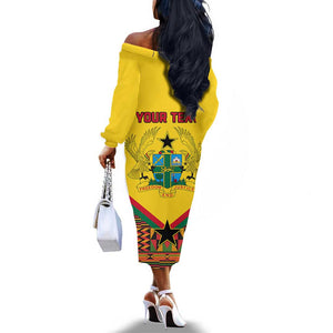 Ghana Independence Day Off The Shoulder Long Sleeve Dress with Freedom and Justice and African Pattern