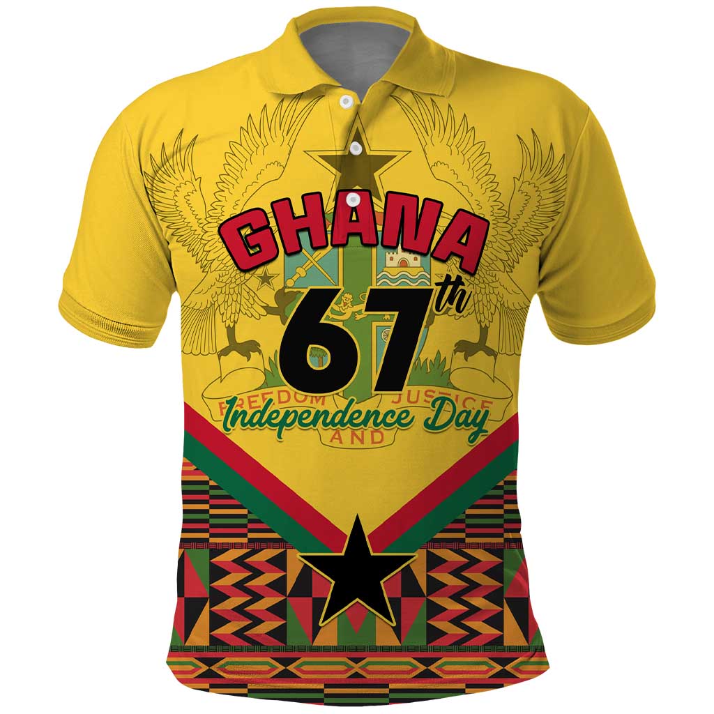 Ghana Independence Day Polo Shirt with Freedom and Justice and African Pattern