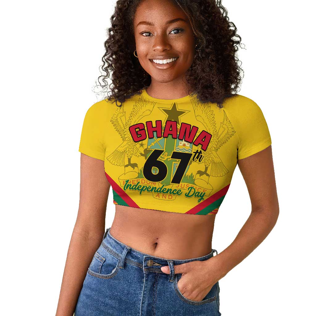 Ghana Independence Day Raglan Cropped T shirt with Freedom and Justice and African Pattern