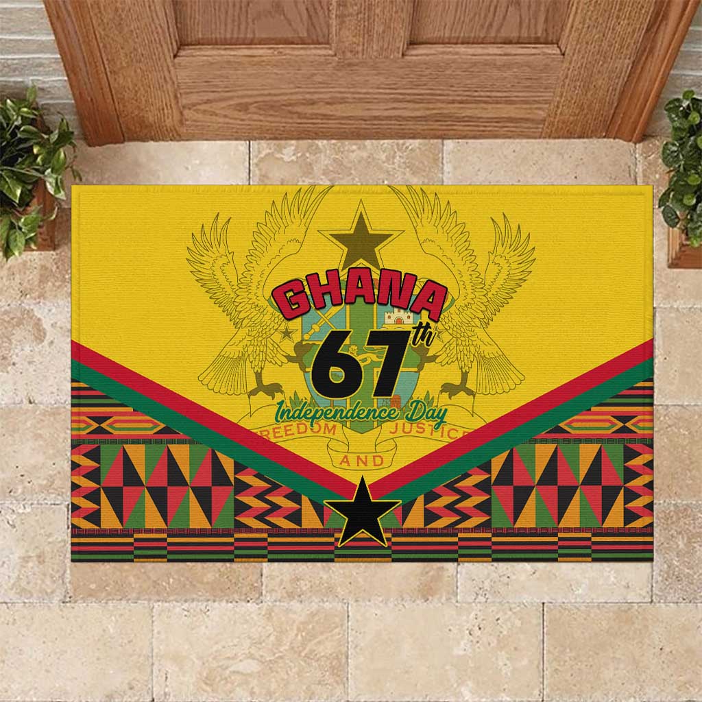 Ghana Independence Day Rubber Doormat with Freedom and Justice and African Pattern