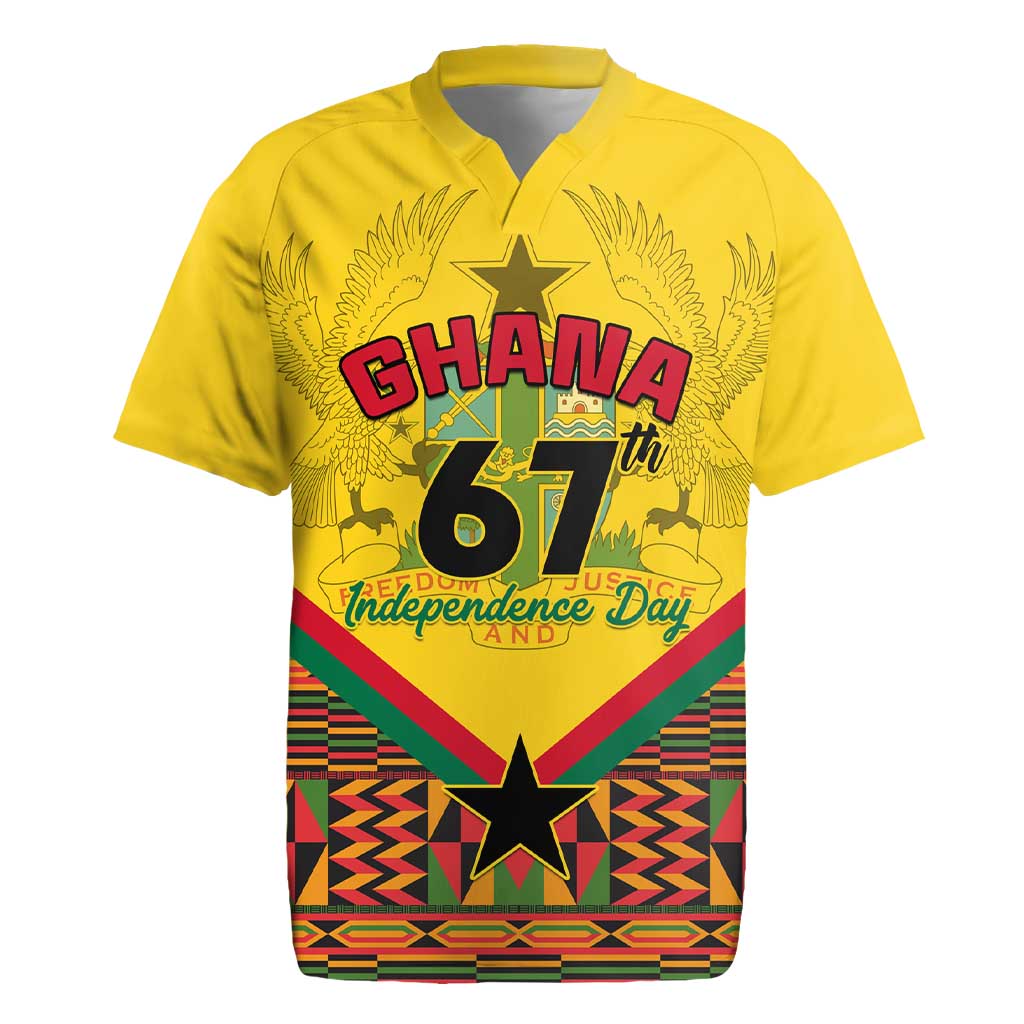 Ghana Independence Day Rugby Jersey with Freedom and Justice and African Pattern