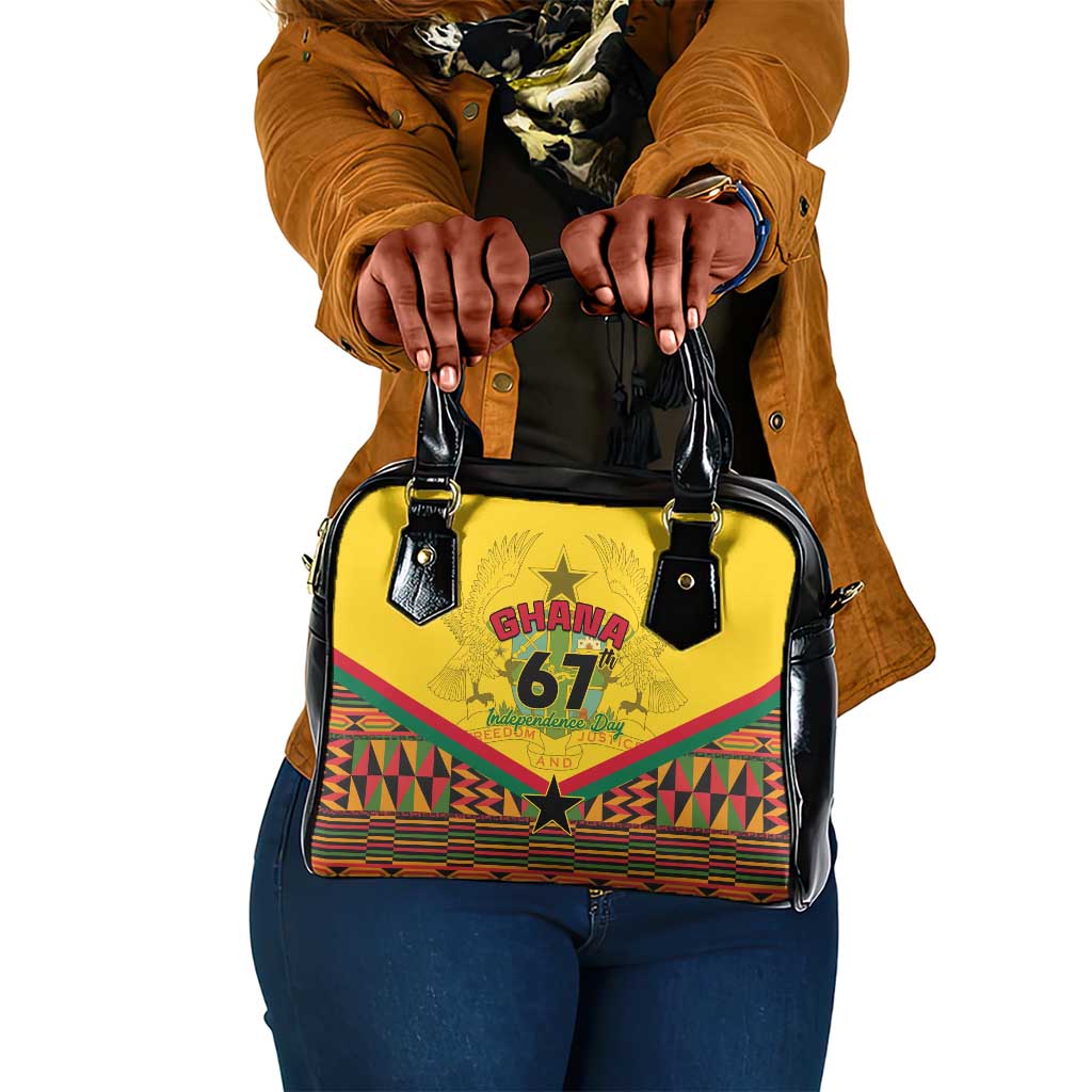 Ghana Independence Day Shoulder Handbag with Freedom and Justice and African Pattern