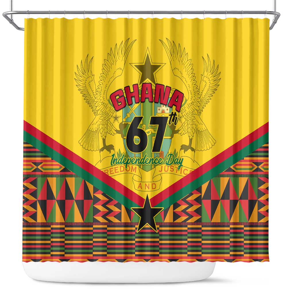 Ghana Independence Day Shower Curtain with Freedom and Justice and African Pattern