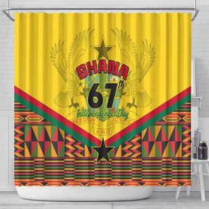 Ghana Independence Day Shower Curtain with Freedom and Justice and African Pattern