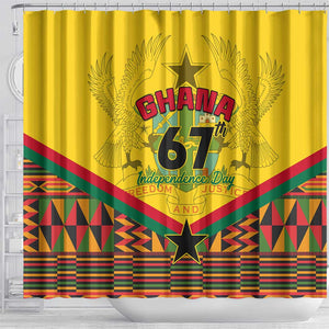 Ghana Independence Day Shower Curtain with Freedom and Justice and African Pattern