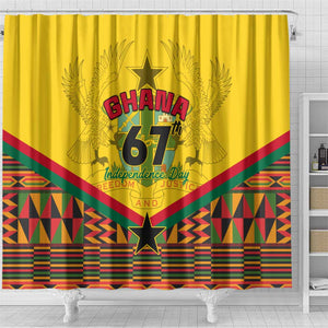 Ghana Independence Day Shower Curtain with Freedom and Justice and African Pattern