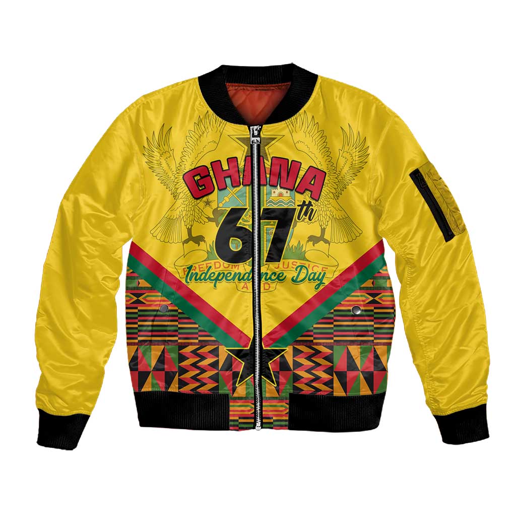 Ghana Independence Day Sleeve Zip Bomber Jacket with Freedom and Justice and African Pattern