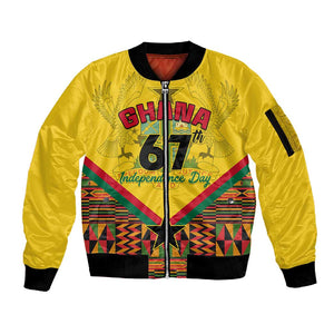 Ghana Independence Day Sleeve Zip Bomber Jacket with Freedom and Justice and African Pattern