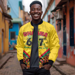 Ghana Independence Day Sleeve Zip Bomber Jacket with Freedom and Justice and African Pattern