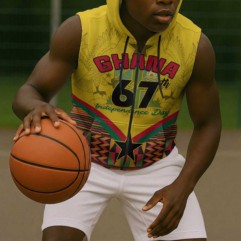 Ghana Independence Day Sleeveless Zip Hoodie with Freedom and Justice and African Pattern - African Pride