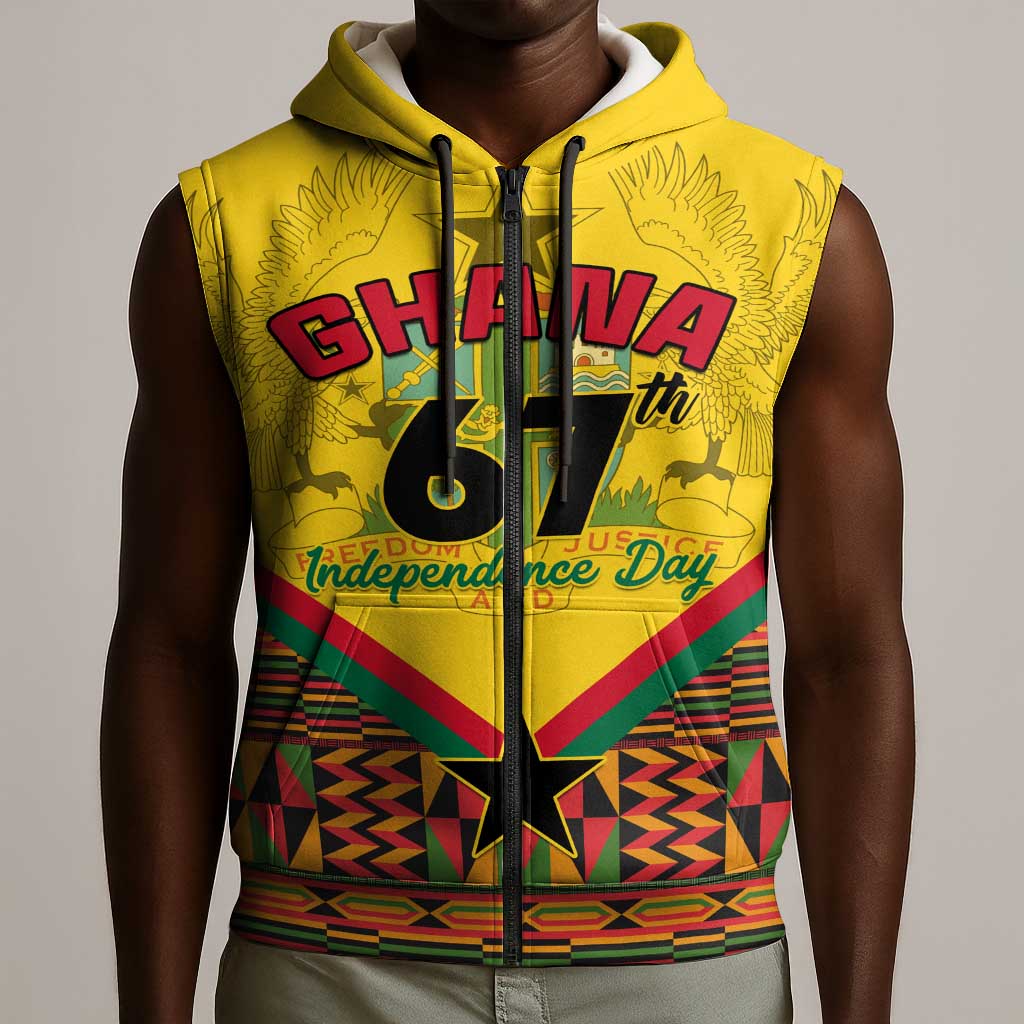 Ghana Independence Day Sleeveless Zip Hoodie with Freedom and Justice and African Pattern - African Pride