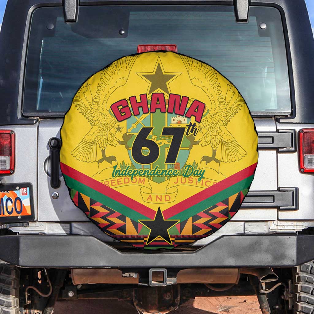 Ghana Independence Day Spare Tire Cover with Freedom and Justice and African Pattern