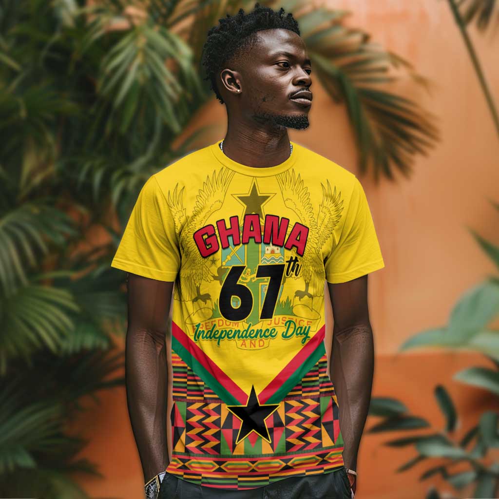 Ghana Independence Day T shirt with Freedom and Justice and African Pattern