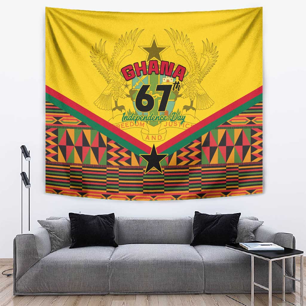 Ghana Independence Day Tapestry with Freedom and Justice and African Pattern