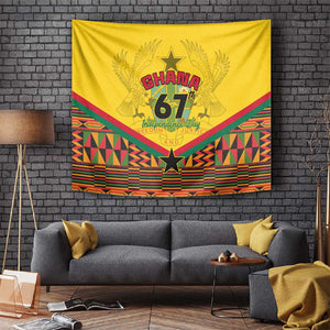 Ghana Independence Day Tapestry with Freedom and Justice and African Pattern