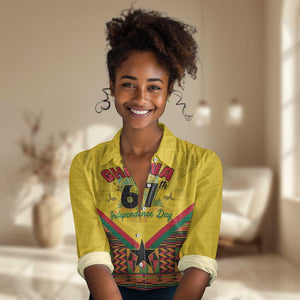 Ghana Independence Day Women Casual Shirt with Freedom and Justice and African Pattern