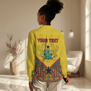 Ghana Independence Day Women Casual Shirt with Freedom and Justice and African Pattern