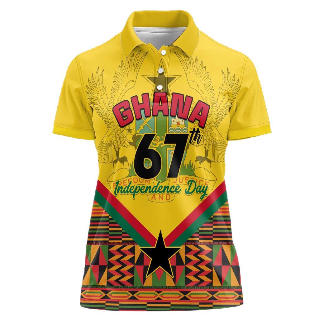 Ghana Independence Day Women Polo Shirt with Freedom and Justice and African Pattern