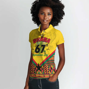 Ghana Independence Day Women Polo Shirt with Freedom and Justice and African Pattern