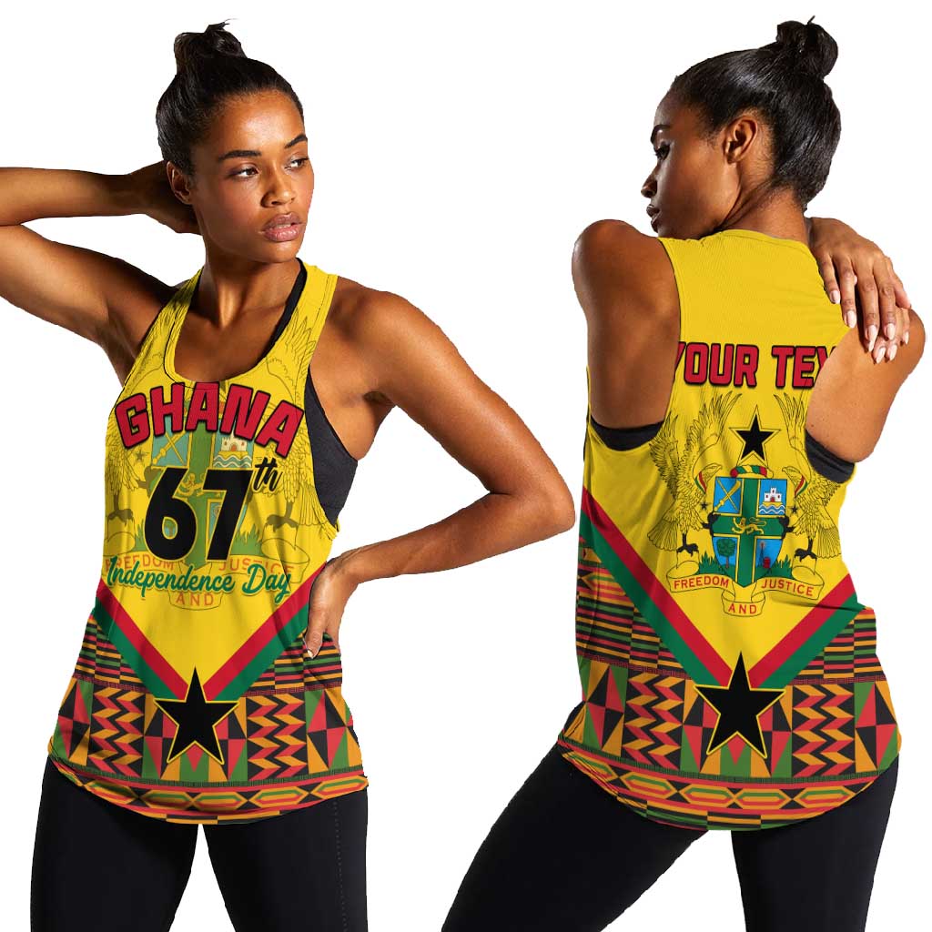 Ghana Independence Day Women Racerback Tank with Freedom and Justice and African Pattern