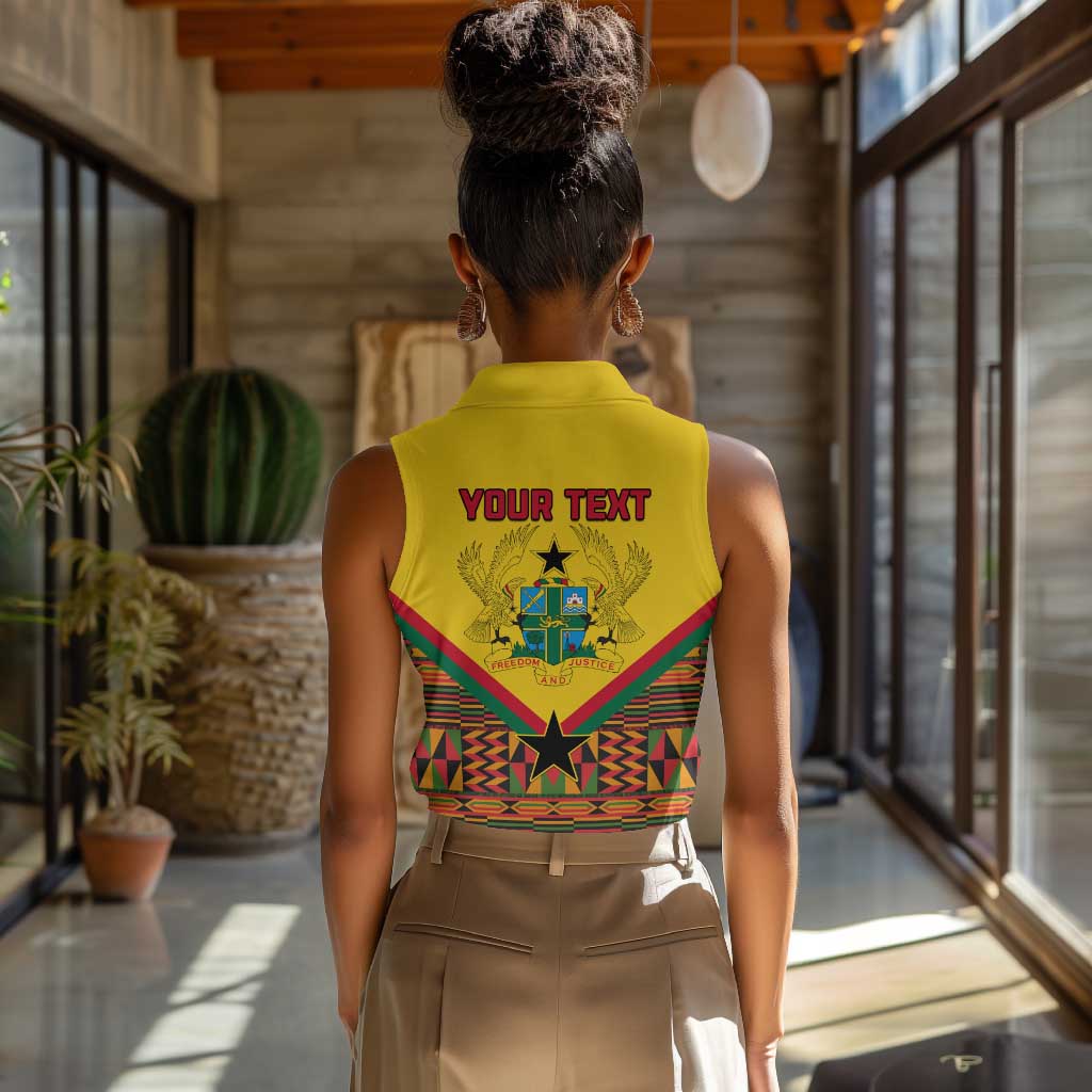 Ghana Independence Day Women Sleeveless Polo Shirt with Freedom and Justice and African Pattern