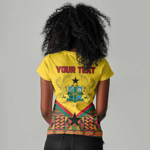 Ghana Independence Day Women V-Neck T-Shirt with Freedom and Justice and African Pattern