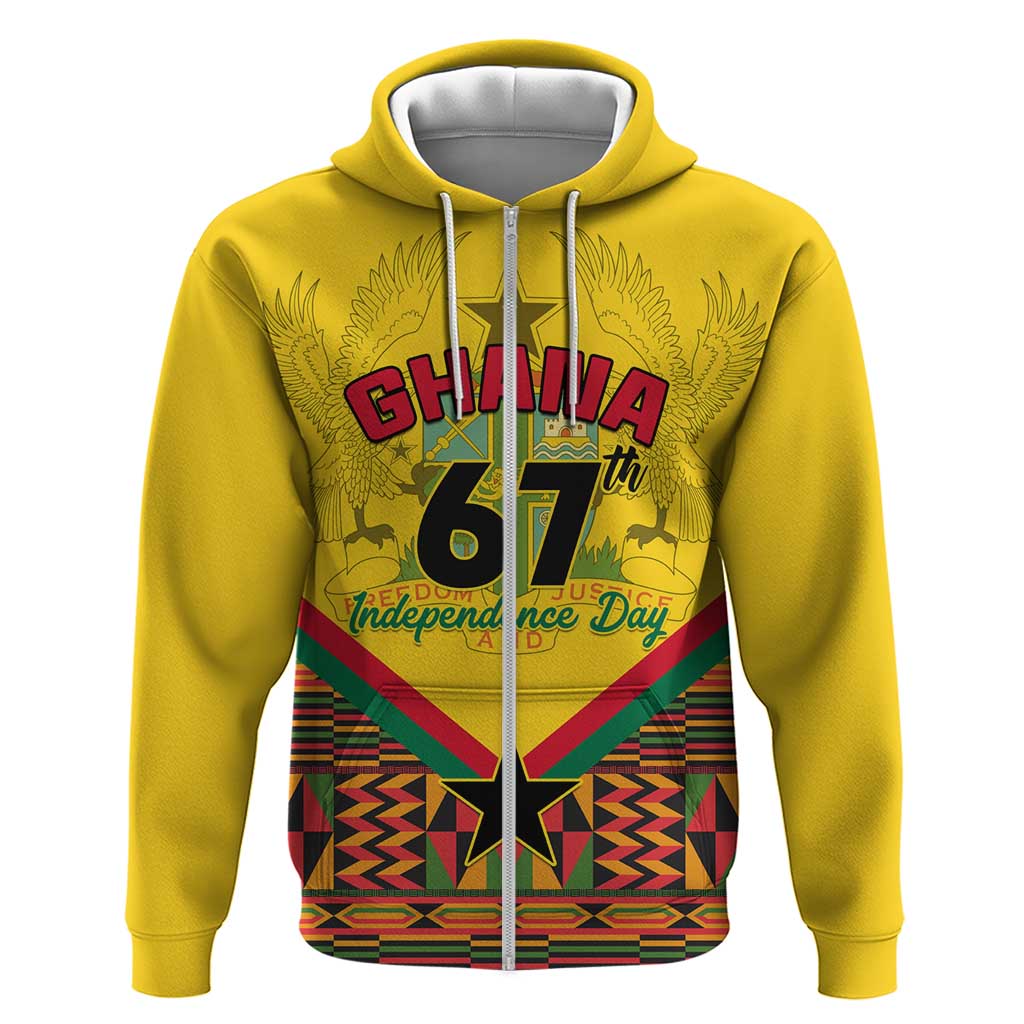 Ghana Independence Day Zip Hoodie with Freedom and Justice and African Pattern