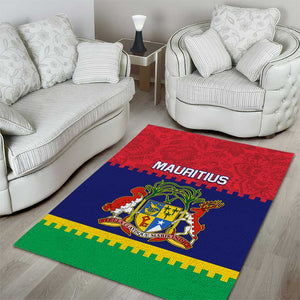 Mauritius Independence Day Area Rug with Stella Clavisque Maris Indici and Floral Pattern