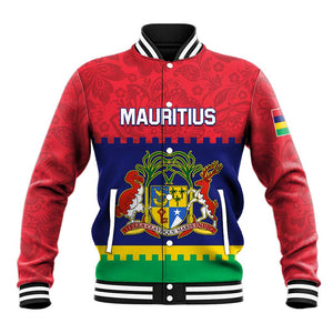 Mauritius Independence Day Baseball Jacket with Stella Clavisque Maris Indici and Floral Pattern LT01