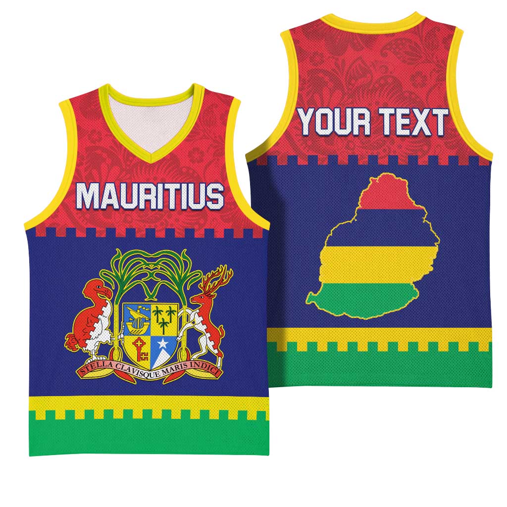 Mauritius Independence Day Basketball Jersey with Stella Clavisque Maris Indici and Floral Pattern LT01