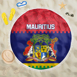 Mauritius Independence Day Beach Blanket with Stella Clavisque Maris Indici and Floral Pattern