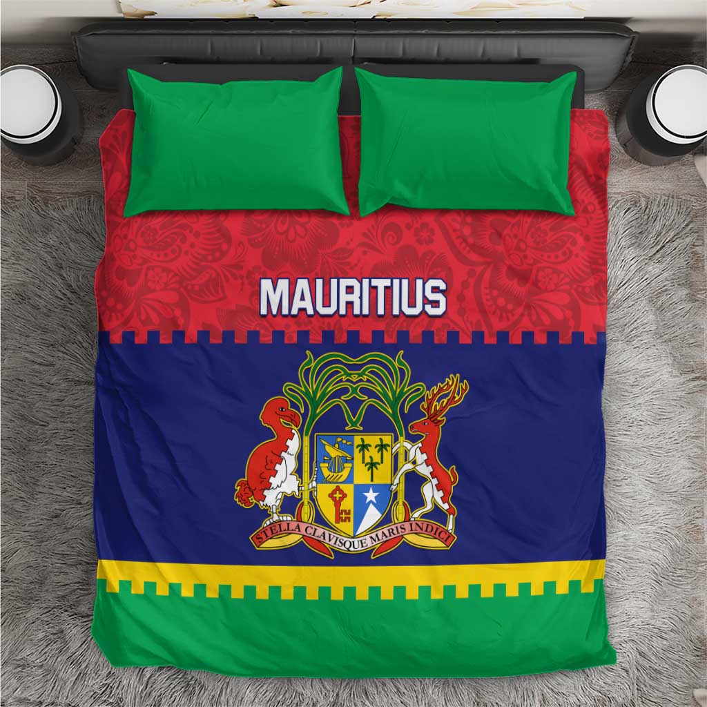 Mauritius Independence Day Bedding Set with Stella Clavisque Maris Indici and Floral Pattern